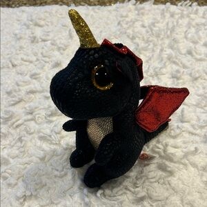 Grindal Black Dragon Plush with Red Wings and Gold Horn by Ty